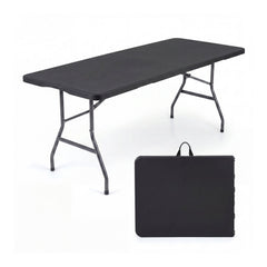 6 FT Plastic Fold-in-Half Camping Table-Black