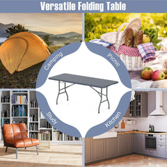 6 ft Portable Folding Table 350 LBS Fold-in-Half Table with HDPE Tabletop-Gray