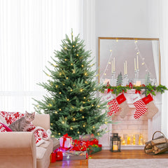 6 FT Pre-Lit Hinged Christmas Tree with 778 PVC and PE Tips, 240 Warm White LEDs and 8 Modes