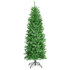 6 FT Pre-Lit Slim Pencil Fir Christmas Tree with 300 Tips, 150 Warm LEDs and Iron Stand