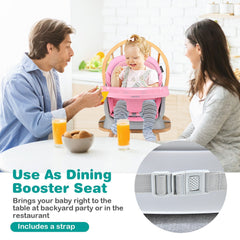 6-in-1 Convertible Baby High Chair with Adjustable Removable Tray-Pink