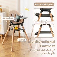 6 in 1 Convertible Highchair with Safety Harness and Removable Tray-Coffee