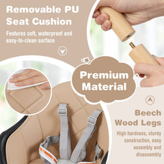 6 in 1 Convertible Highchair with Safety Harness and Removable Tray-Coffee