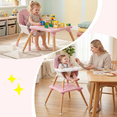 6 in 1 High Chair for Babies and Toddlers Ages 6-36 Months-Pink