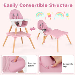 6 in 1 High Chair for Babies and Toddlers Ages 6-36 Months-Pink