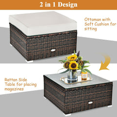 6 Piece Wicker Patio Sectional Set, Corner Sofas, Armless Seat, Single Sofa and 2 Ottomans, Cream Cushions