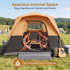 6-Person Outdoor Camping Tent Blackout Easy Setup Instant Cabin Tent with Rainfly and Carrying Bag-Orange