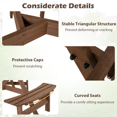 6-Person Round Picnic Table Set with 3 Built-in Benches and Umbrella Hole-Brown
