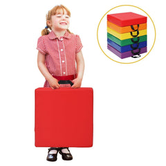 6 Piece Toddler Floor Cushions, 15 Inch Square Foam Seats with Handles, Multicolour