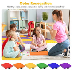 6 Piece Toddler Floor Cushions, 15 Inch Square Foam Seats with Handles, Multicolour