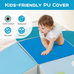 6-Piece Soft Play Set for Toddlers with Climbing Triangle and Ramp-Blue