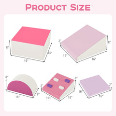 6-Piece Soft Play Set for Toddlers with Climbing Triangle and Ramp-Pink