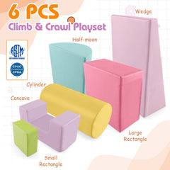 6 Pieces Foam Climbing Blocks Indoor Climb and Crawl Activity Playset with Rectangles-Macaron Multicolor