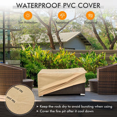 6 Piece Wicker Patio Conversation Set with 32 in Propane Fire Pit Table, Beige Cushions
