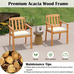 6 Piece Acacia Patio Dining Set, 63 Inch Slatted Table with 1.97 Inch Umbrella Hole, 4 Armchairs and a Backless Bench