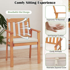 6 Piece Acacia Patio Dining Set, 63 Inch Slatted Table with 1.97 Inch Umbrella Hole, 4 Armchairs and a Backless Bench
