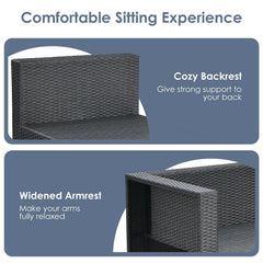 6 Piece Space Saving Patio Rattan Set, No Assembly, 60 Inch Loveseat, 2 Armless Seats, 2 Ottomans and Glass Table, Grey