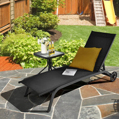 Sling Chaise Recliner on Wheels with 6 Position Backrest, 22 lb, Black