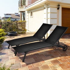 Sling Chaise Recliner on Wheels with 6 Position Backrest, 22 lb, Black