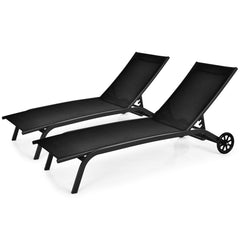 Sling Chaise Recliner on Wheels with 6 Position Backrest, 22 lb, Black