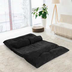 6-Position Adjustable Sleeper Lounge Couch with 2 Pillows-Black