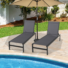 Aluminium Chaise Lounge with Sling Seat and Flat Reclining Back, Gray