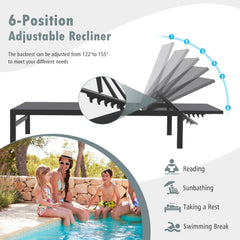 Aluminium Chaise Lounge with Sling Seat and Flat Reclining Back, Gray