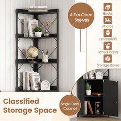 6-Tier 71 inches Tall Freestanding Bookshelf with Cabinet and Metal Frame-Black