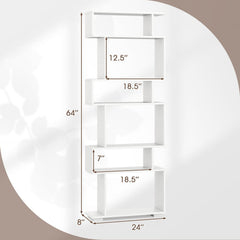 6-Tier Geometric Bookshelf with 2 Anti-Tipping Kits for Home Office-White