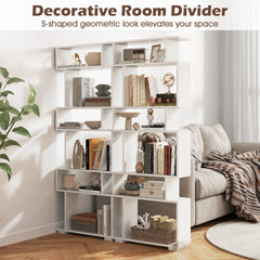 6-Tier Geometric Bookshelf with 2 Anti-Tipping Kits for Home Office-White