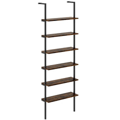6-tier Ladder Shelf 72 Inches Industrial Wall Mounted Bookshelf-Rustic Brown