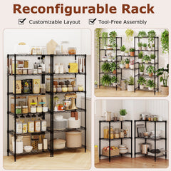 6-Tier Metal Storage Shelving Unit with V-Shaped Wire Rack and 900 LBS Capacity-Black