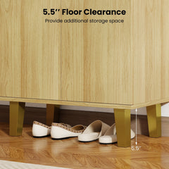 6-Tier Modern Freestanding Wooden Shoe Cabinet with Doors and Removable Shelves-Oak
