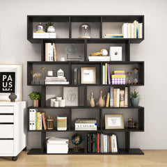 6 Tier S Shaped Bookshelf and Room Divider, Black