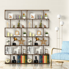 6 Tier S Shaped Bookshelf and Room Divider, Coffee Brown