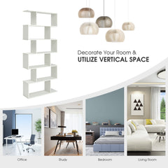 6 Tier S Shaped Bookshelf and Room Divider, White