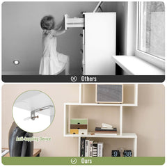 6 Tier S Shaped Bookshelf with 2 Door Cabinet, Freestanding Display Unit, White