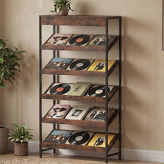 6-Tier Tall Freestanding Bookshelf with Angled Shelves for Home Office-Rustic Brown