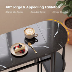 60 Inch Dining Table and 2 Upholstered Barstools with Faux Marble Tabletop-Gray