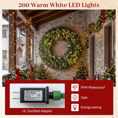 60 Inch Pre-Lit Artificial Christmas Wreath 200 LED Warm White Lights-1 Piece