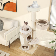61 Inch Cat Tree with a Two Storey Bamboo Lined Condo and 5.5 Inch Sisal Posts