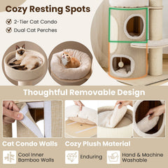 61 Inch Cat Tree with a Two Storey Bamboo Lined Condo and 5.5 Inch Sisal Posts
