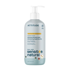 ATTITUDE Baby 2-in-1 Shampoo and Body Wash, Made in Canada, EWG Verified, Plant- and Mineral-Based Ingredients, Vegan Products for Sensitive Skin, Unscented, 473 mL