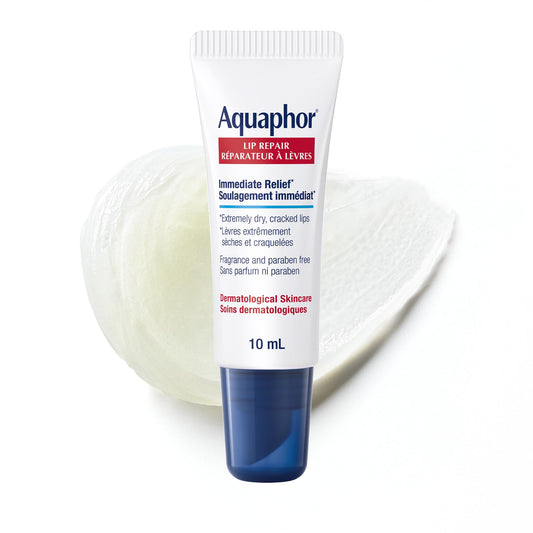 Aquaphor Lip Repair Lip Ointment for Extremely Dry, Chapped and Cracked Lips, Formulated with Panthenol and Vitamins C and E, Fragrance Free, Non Comedogenic Lip Balm, 10mL