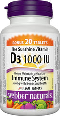 Webber Naturals Vitamin D3 1000 IU, 260 Tablets, For Healthy Bones, Teeth, and the Maintenance of Good Health