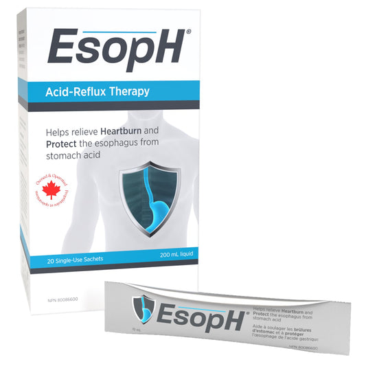 EsopH® Acid Reflux Relief | Effective Heartburn Symptom Relief & Esophagus Protection | Single Dose Liquid Gel Stick | 10ml Sachet, 20 Pack