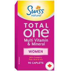 Swiss Natural Total One Multi Vitamin & Mineral | Women | With Cranberry, Folic Acid and Iron | Daily Maintenance for Overall Health | No Preservatives or Dairy | 90 Caplets