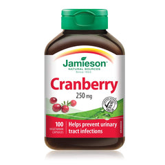 Jamieson Cranberry 250 mg Capsules, One Per Day, Provides UTI Protection. Vegetarian, Non-GMO, Gluten-Free, No Artificial Colours, Flavours, 100 Count, Proudly Canadian