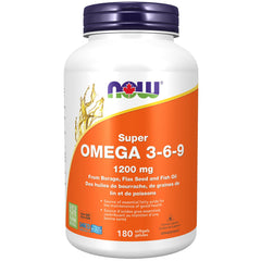 NOW Supplements, Super Omega 3-6-9 1200 mg with a blend of Fish, Borage and Flax Seed Oils, 180 Softgels