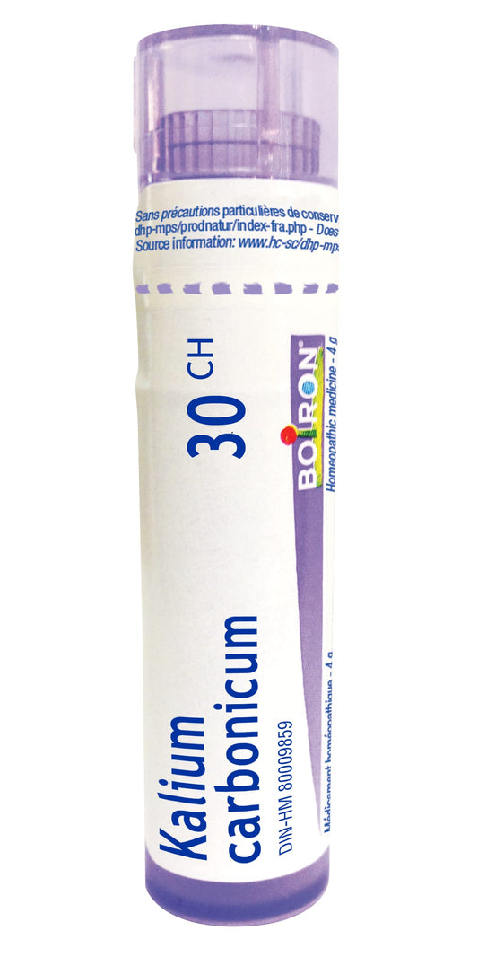 Boiron Kalium carbonicum 30ch,Homeopathic medicine. Each tube contains 4 g (approximately 80 pellets)